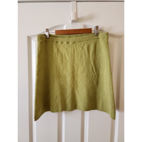 Free People Dresses & Skirts - Free People Laurel Knit Mini Skirt Size L Thyme Olive Green Stretchy Boho Soft